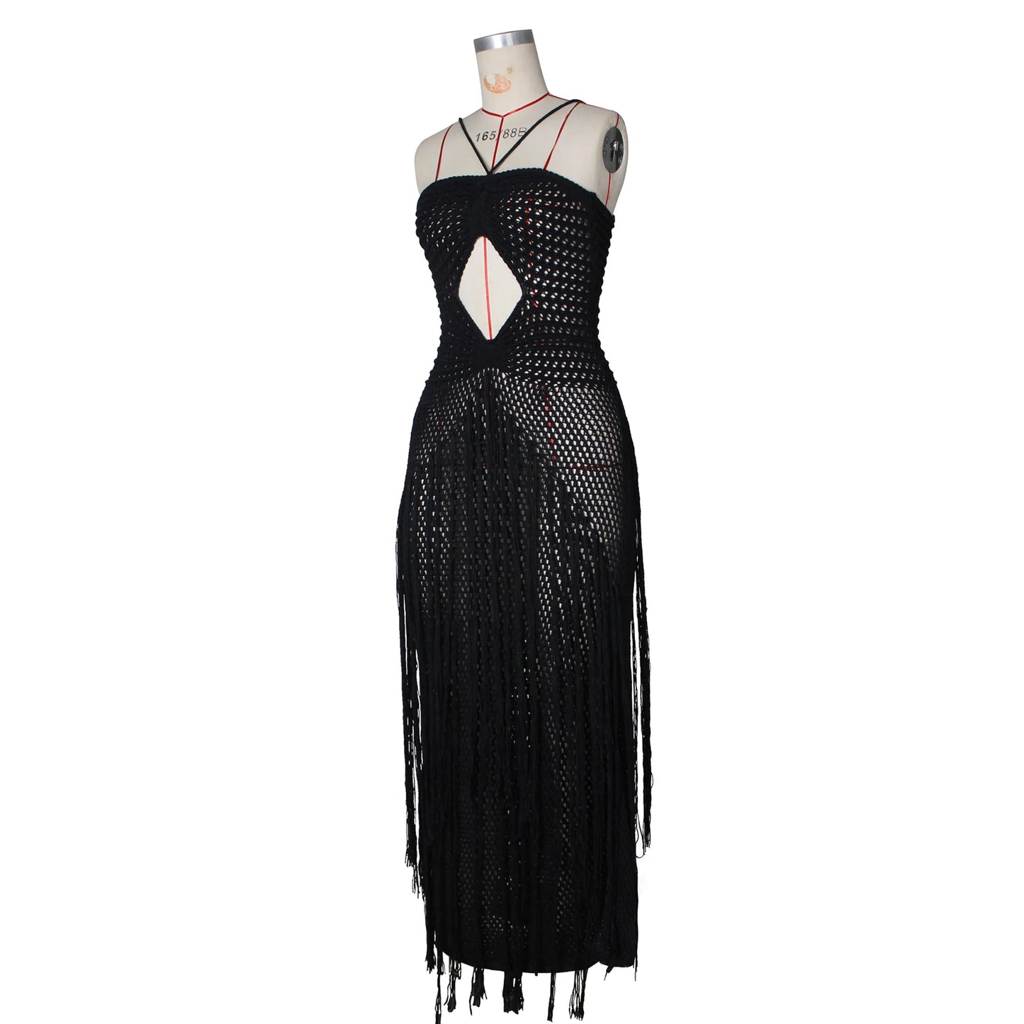 Hollow Out Sheer Crochet Lace Up Maxi Dress for Women