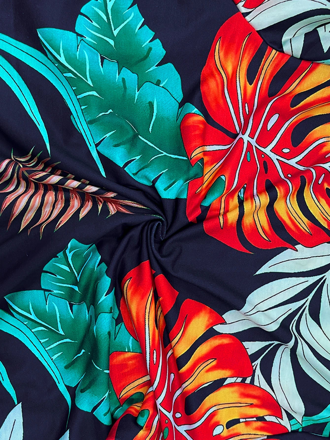 Vibrant Tropical Leaf Print Bomber Jacket