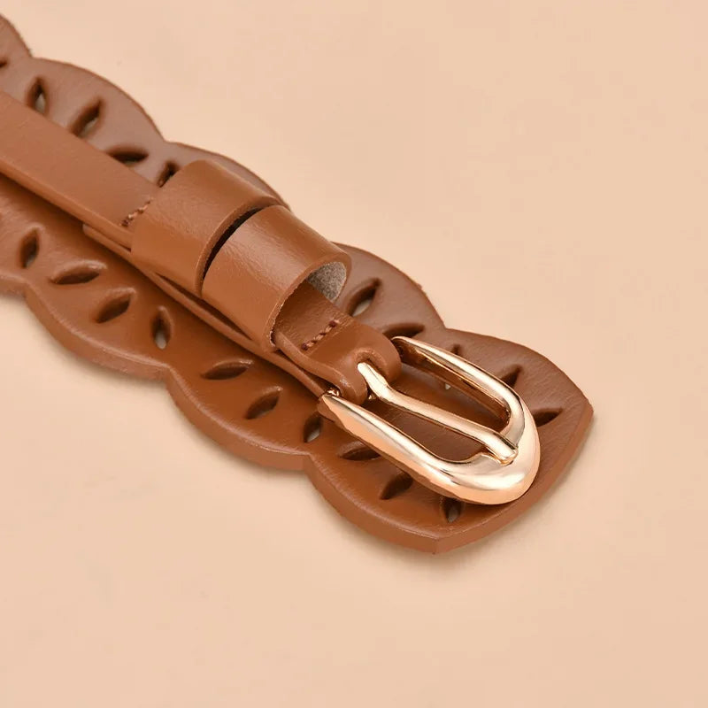 Soft Wide Hollow Out Leather Wraparound Belt for Women
