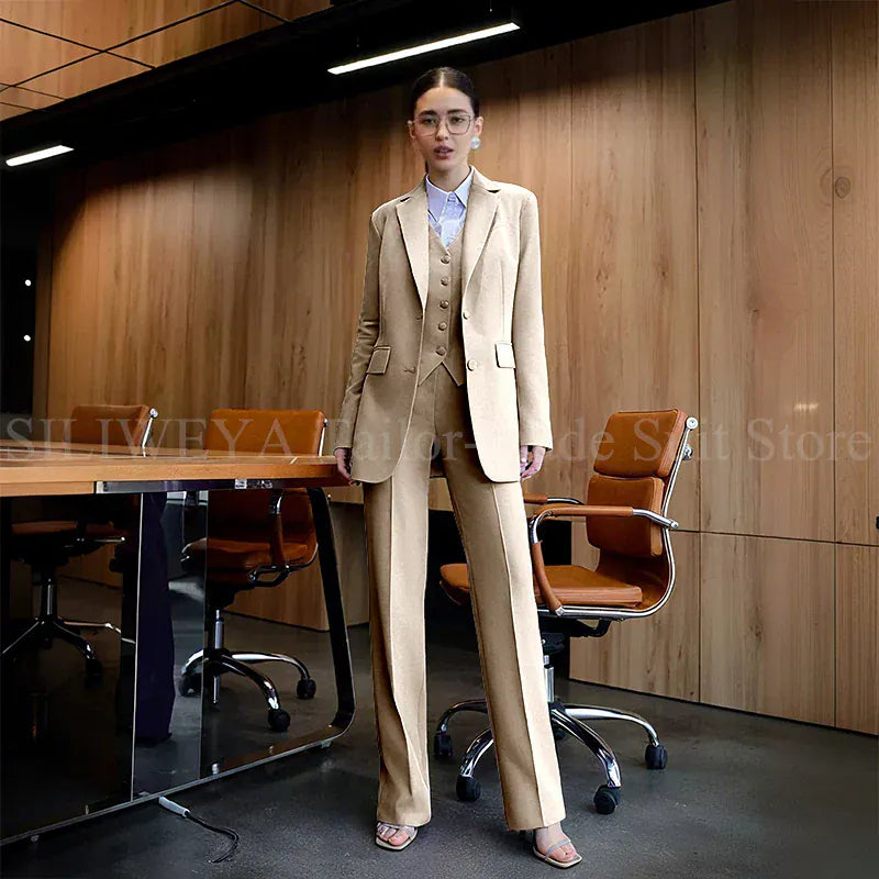 Luxury Purple Blue Women's Kit Suits 3 Piece Jacket Pants Vest Notch Lapel Female Clothing Slim Fit Smart Office Lady's Sets