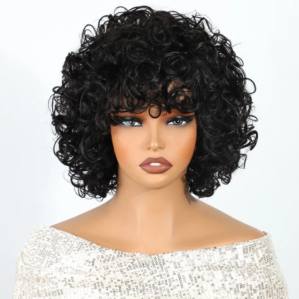 Glueless Curly Brazilian Short Human Hair Wig for Women