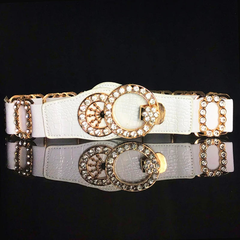 Crystal Rhinestone Wide Elastic Waist Belt for Women