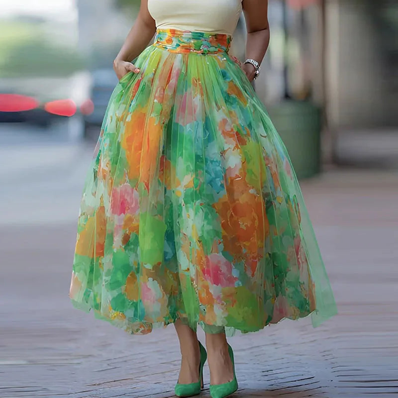 Elegant Patchwork Print Ankle Length Skirt for Women