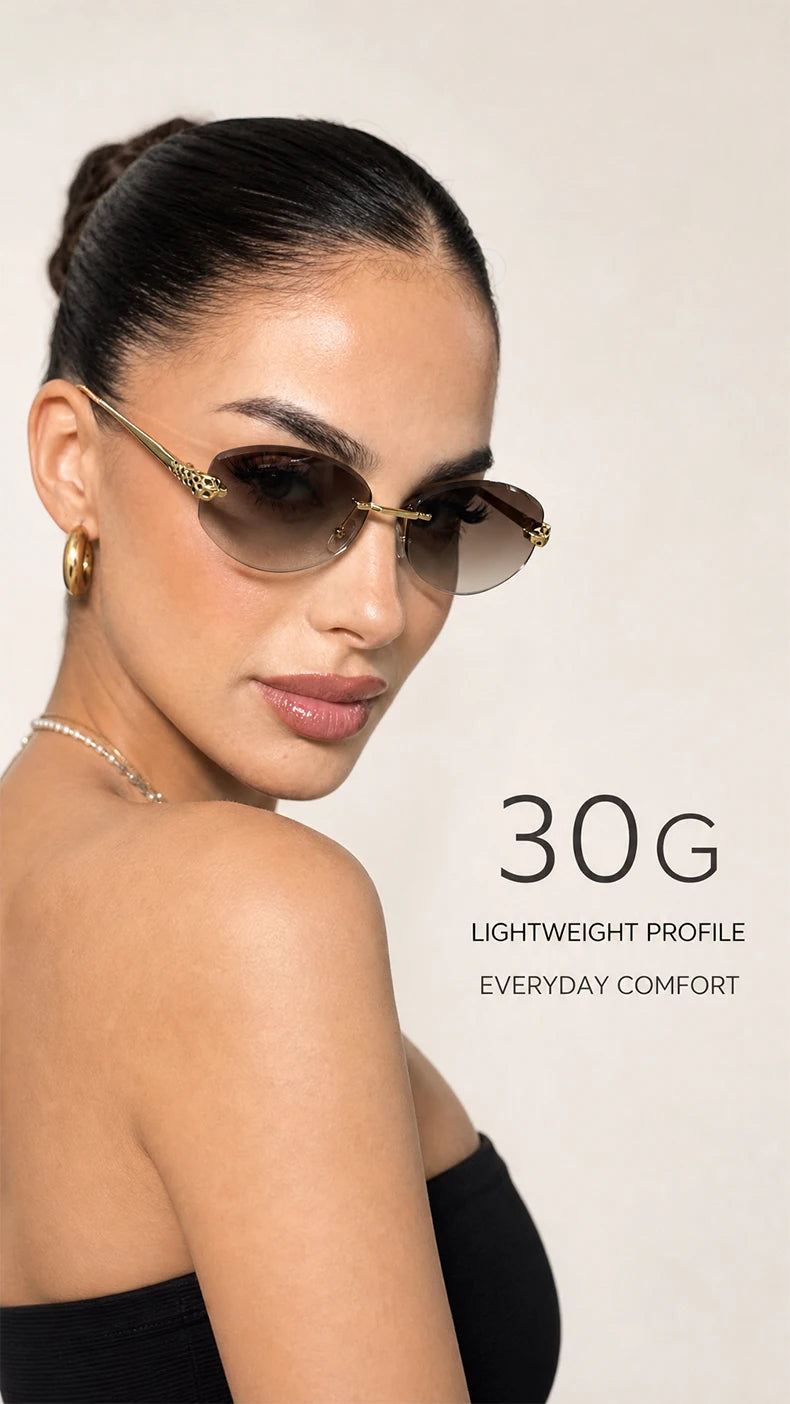 Gold Rimless Hexagon Sunglasses