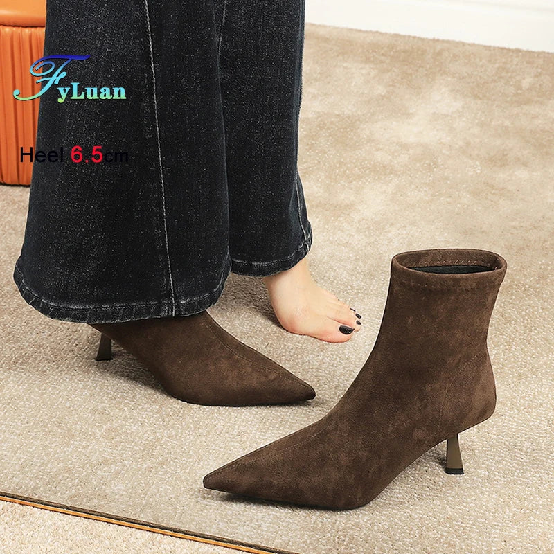 Suede Pointy Toe Sock Stiletto Boots