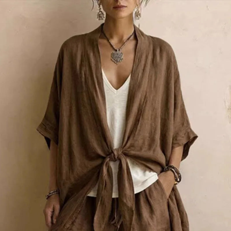 Bohemian Tie Dye Kimono Jacket and Wide Leg Pants Set for Women