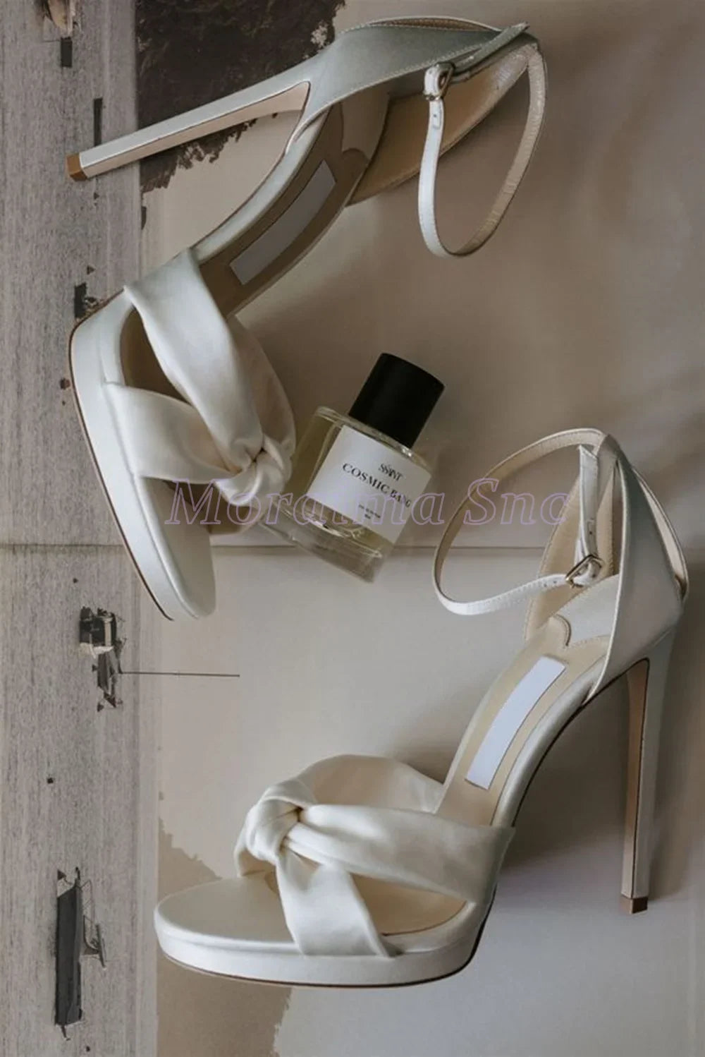 Satin Knot Platform Sandals With Ankle Strap For Women