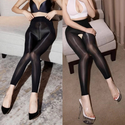 Glossy Oil Sheen Sheer Plus Size Footless Pantyhose For Women