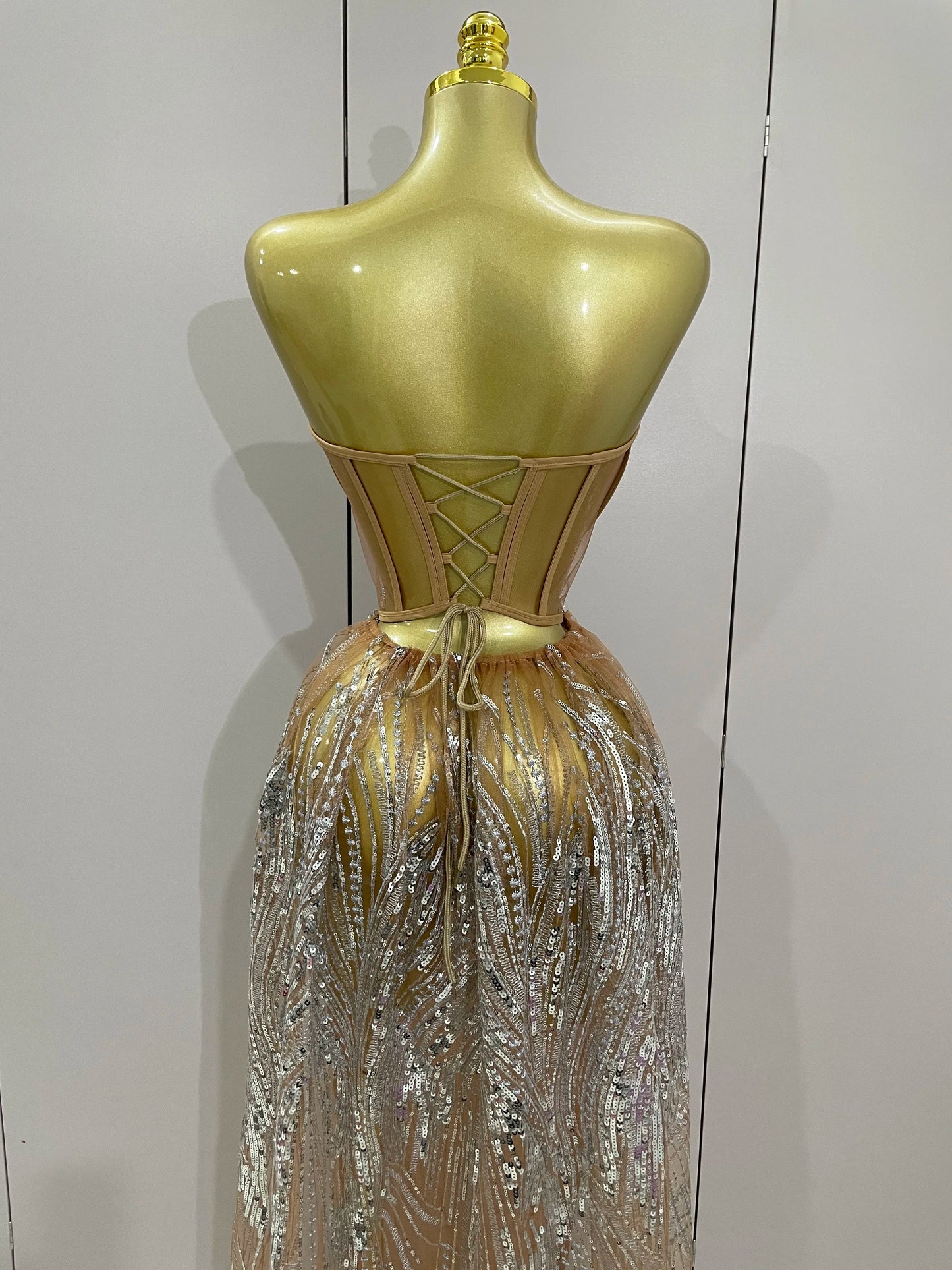 Elegant Sparkly Diamond Sequins Sexy Strapless See-Through Long Dress Women Evening Birthday Party Dress Nightclub Stage Costume