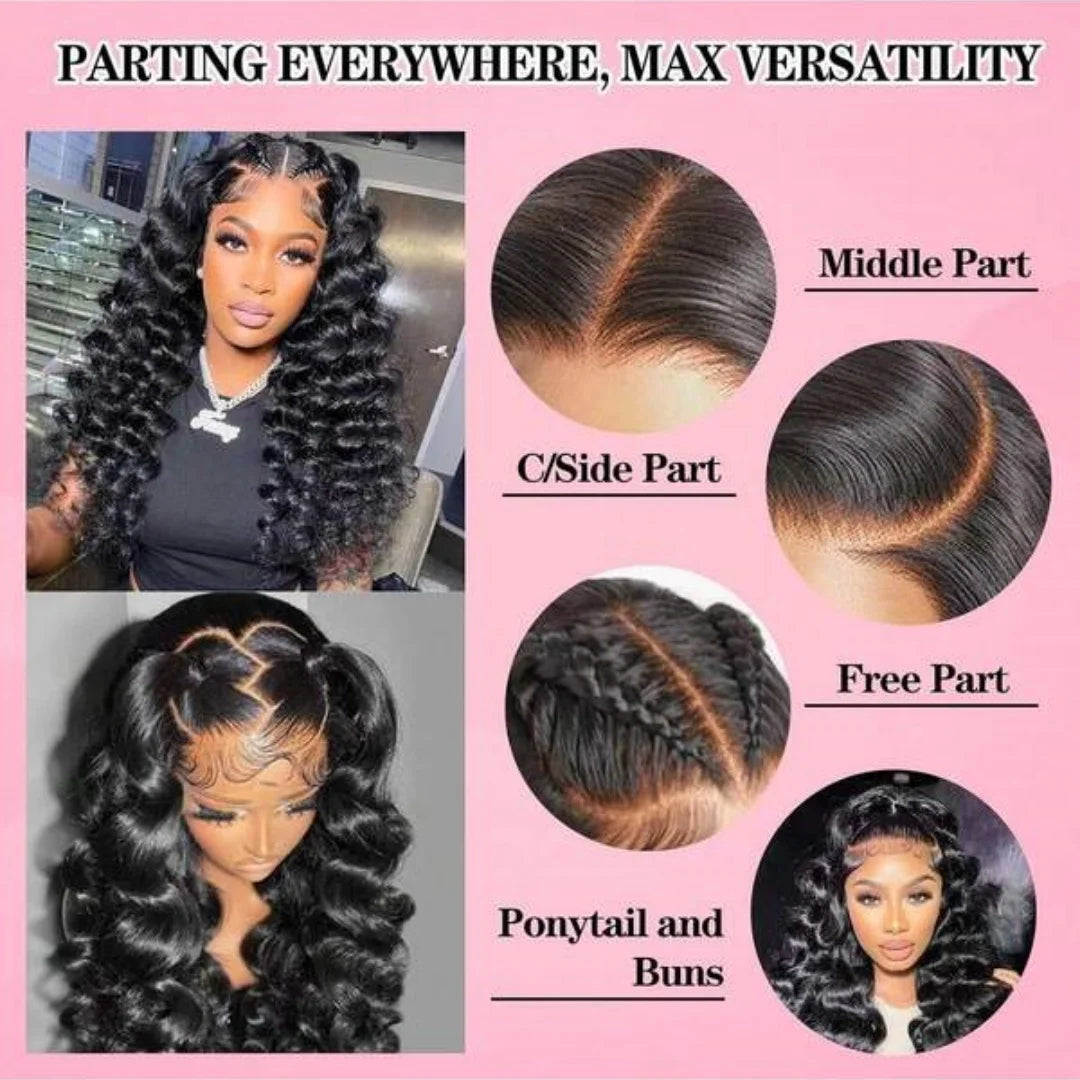 Long Deep Wave Glueless Lace Front Human Hair Wig for Women