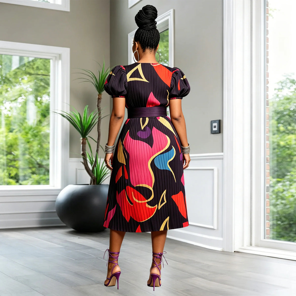 Short Sleeve Slim Fit African Kanga Dress for Women