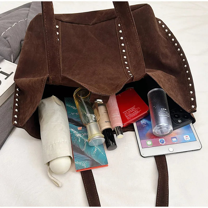 Y2kn Women's Rivet Tote Bag Autumn And Winter New Versatile Casual Shoulder Underarm Bag Brand Designer Fashion Simple Handbag