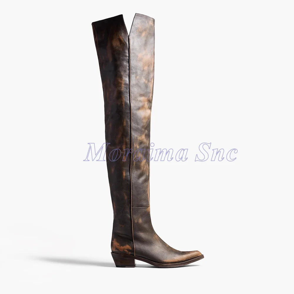 Slip On Pointed Toe Over Knee Chunky Heel Boots for Women