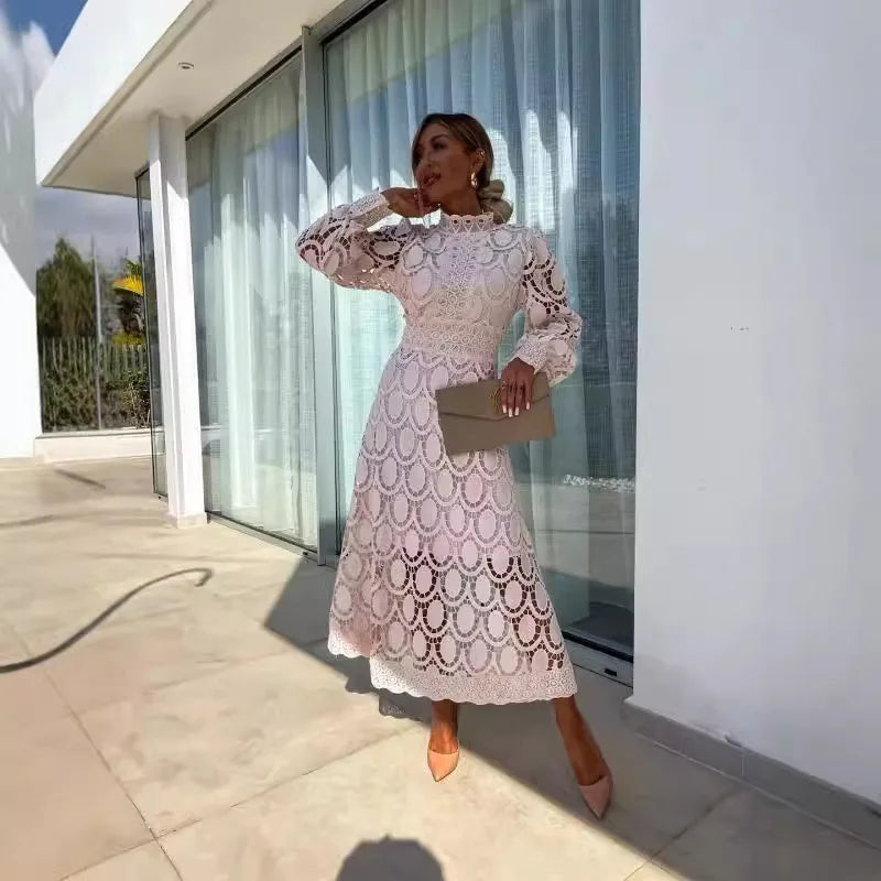Elegant Lace with Hollow Detailing Maxi Dress for Women