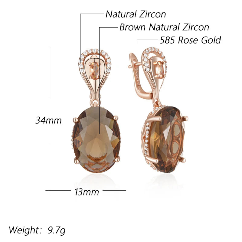 Oval Brown Zircon Drop Earrings
