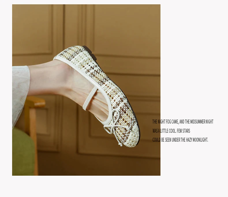 All Day Comfort Textured Woven Bowtie Ballet Flats for Women