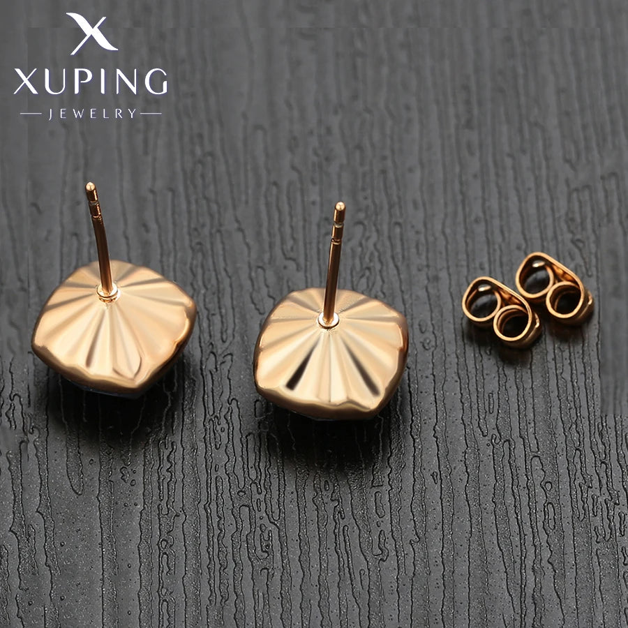 Gold Plated Square Crystal Stud Earrings