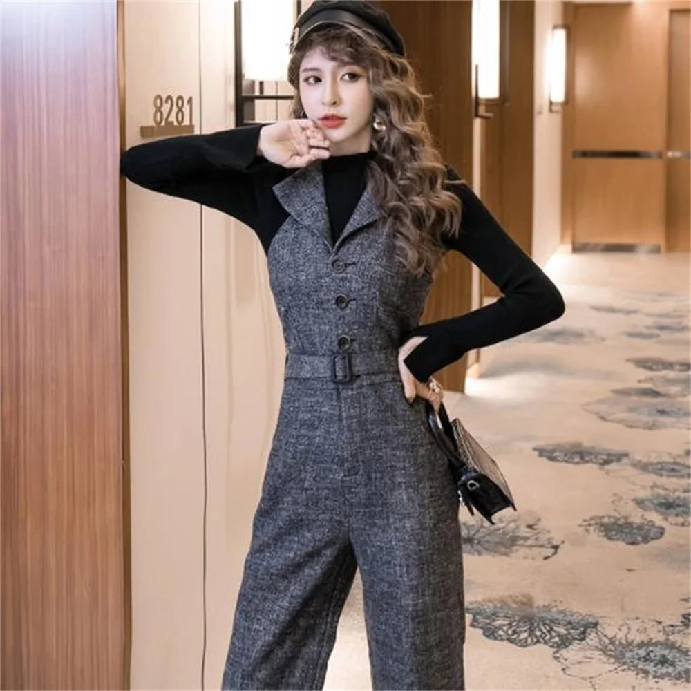 Classic Single Breasted Wide Leg Jumpsuit For Women
