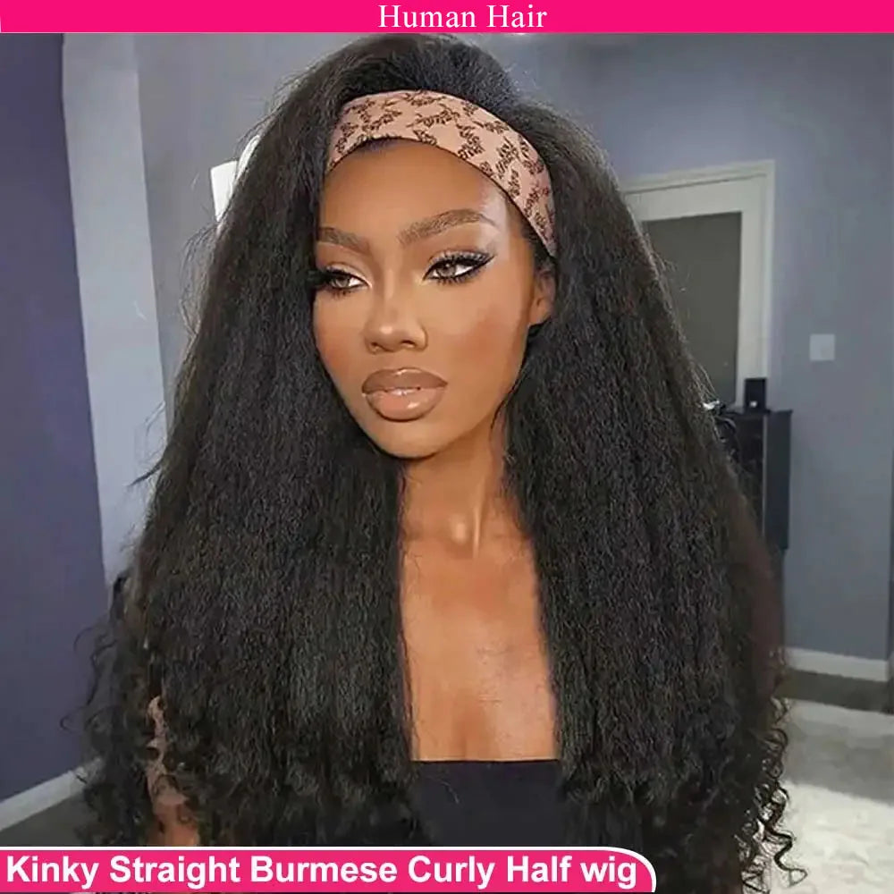 Glueless Human Hair Kinky Straight Half Wig for Women
