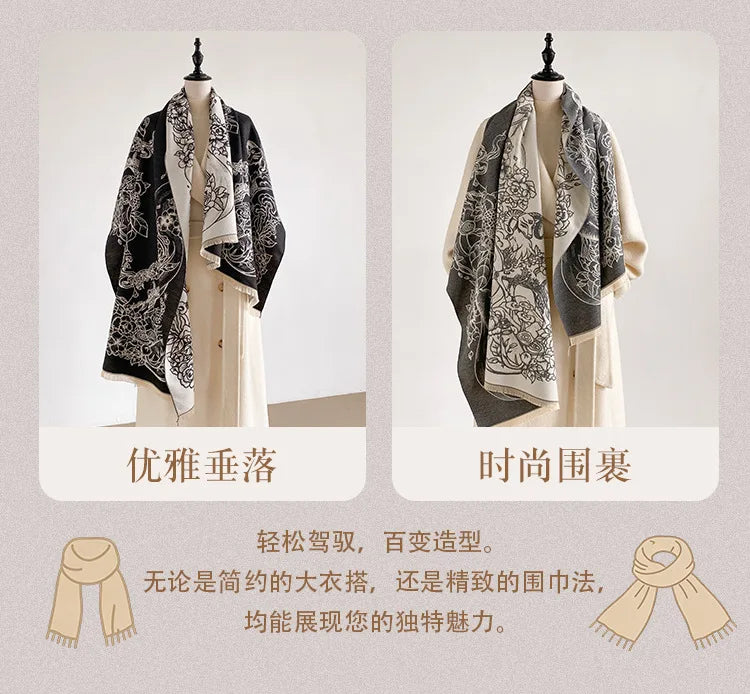 Vintage Floral Fringe Shawl Wrap