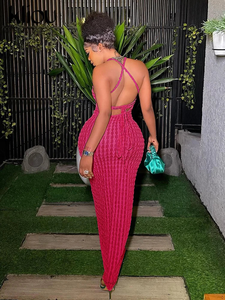 Ruched Backless Sleeveless Bodycon Maxi Dress for Women