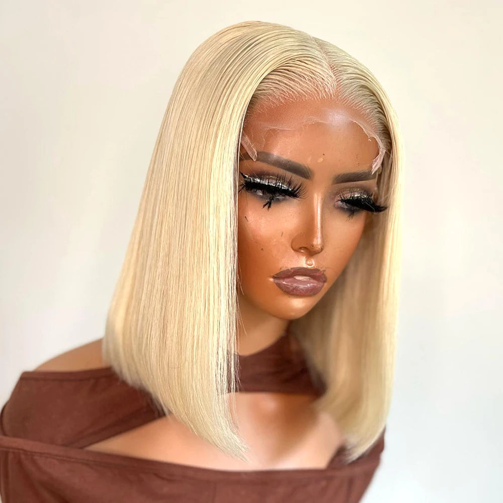 Blonde Bob Wig 13X4 Transparent Lace Front Wigs Pre Plucked Bleached Knots 150% Density 613 Straight Short Human Hair BOB Wig