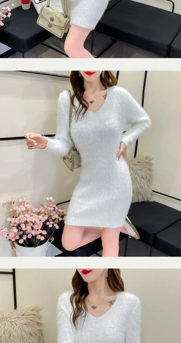 Cozy Faux Mink Knit Sweater Dress
