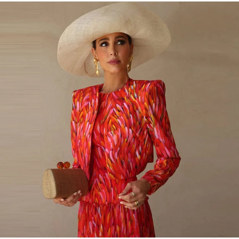 Printed Halter Neck Maxi Dress and Cropped Jacket Set for Women
