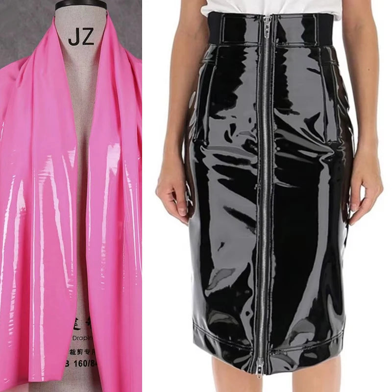 Gothic Glossy Patent Leather High Waist Pencil Skirt For Women