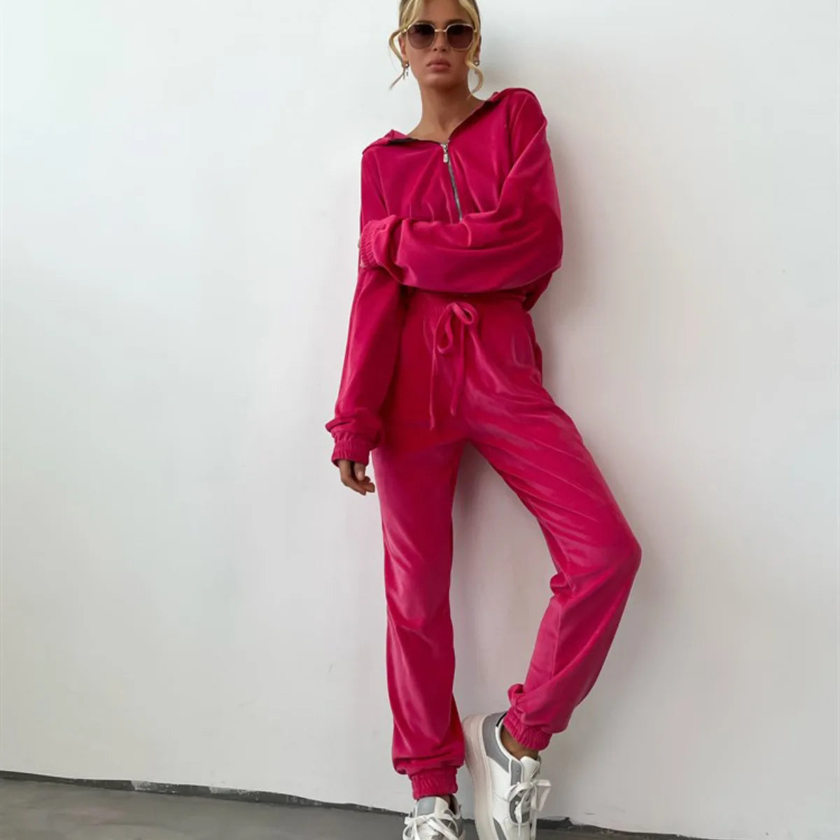 Hooded Zipper Hoodie and Trouser Tracksuit Set for Women