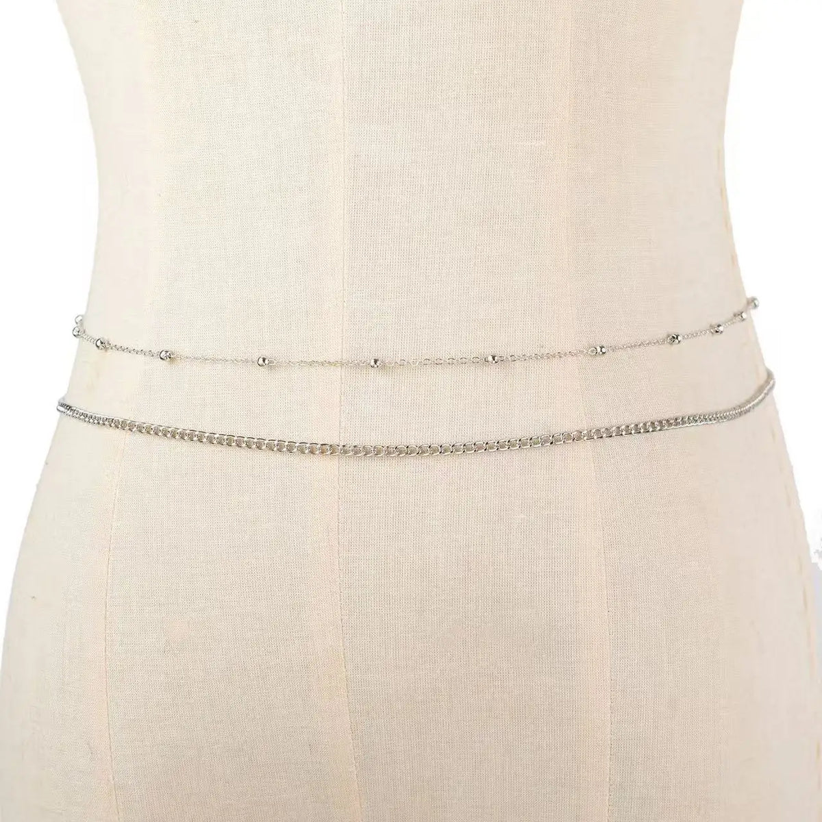Double Layer Beaded Metal Waist Chain
