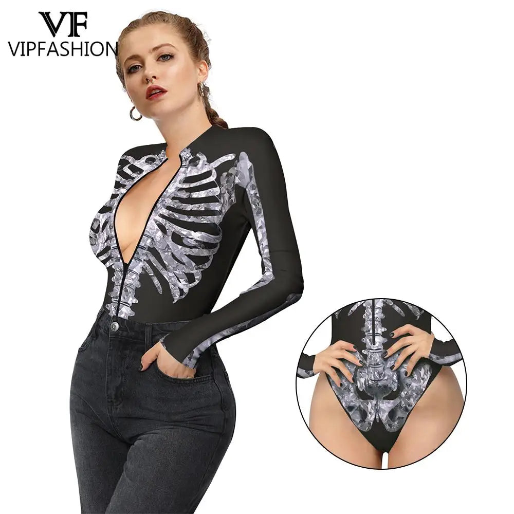 Halloween Skeleton Print Zentai Jumpsuit for Women
