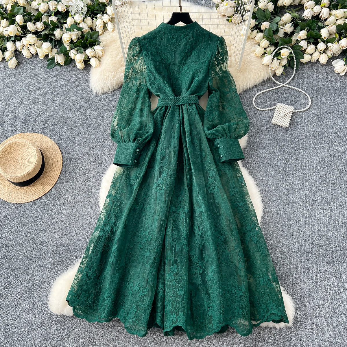 Intricate Embroidery Sash Evening Dress