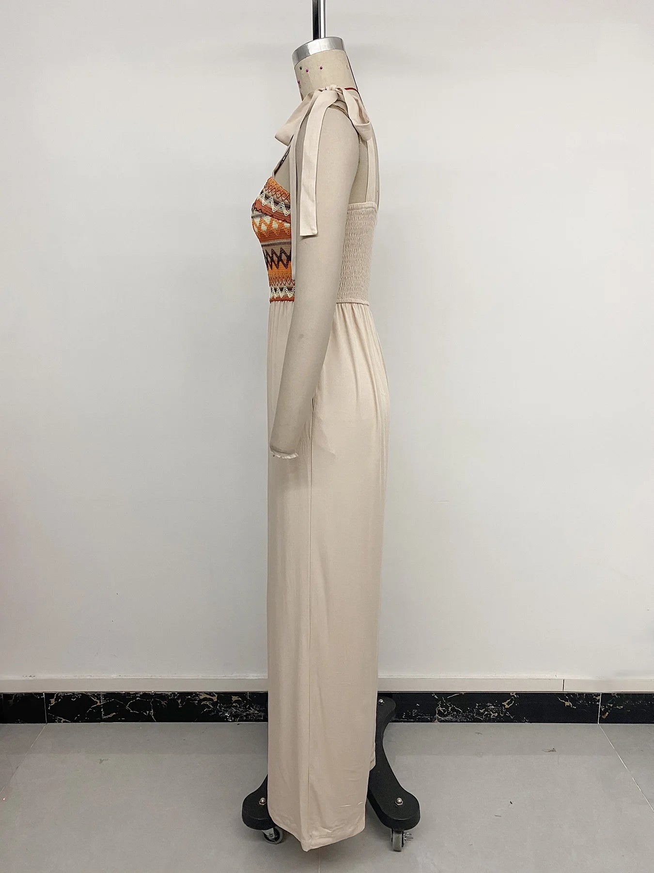 Boho Striped Knit Tie Shoulder Square Neck Jumpsuit for Women