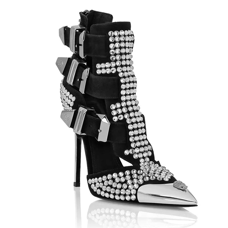 Crystal Embellished Pointed Toe Stiletto Sandals for Women