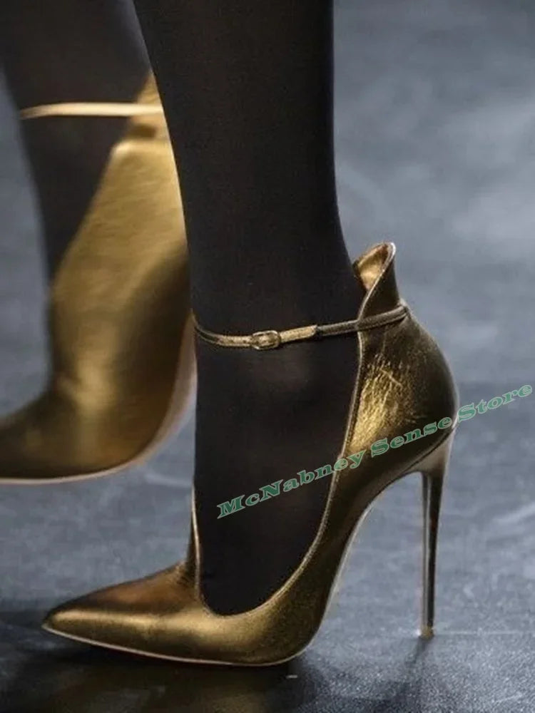 Cut Out Pointed Toe Pumps With Buckle Strap For Women