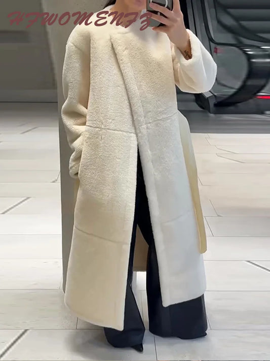 Elegant White Faux Fur Long Coat