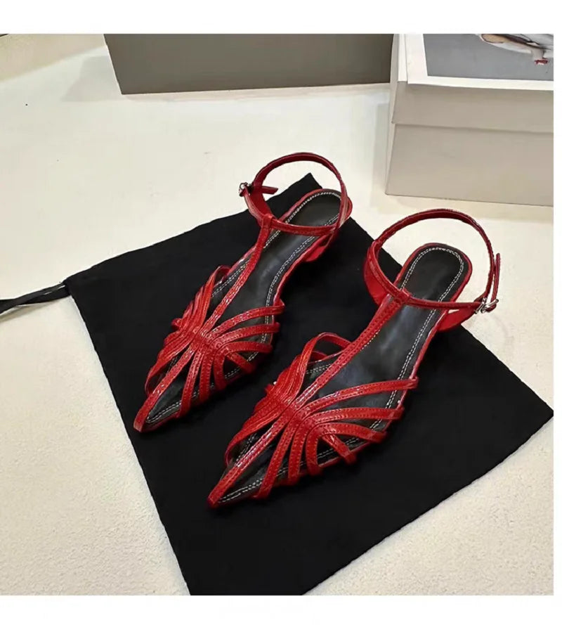 Narrow Band Pointed Toe Kitten Heel Sandals for Women