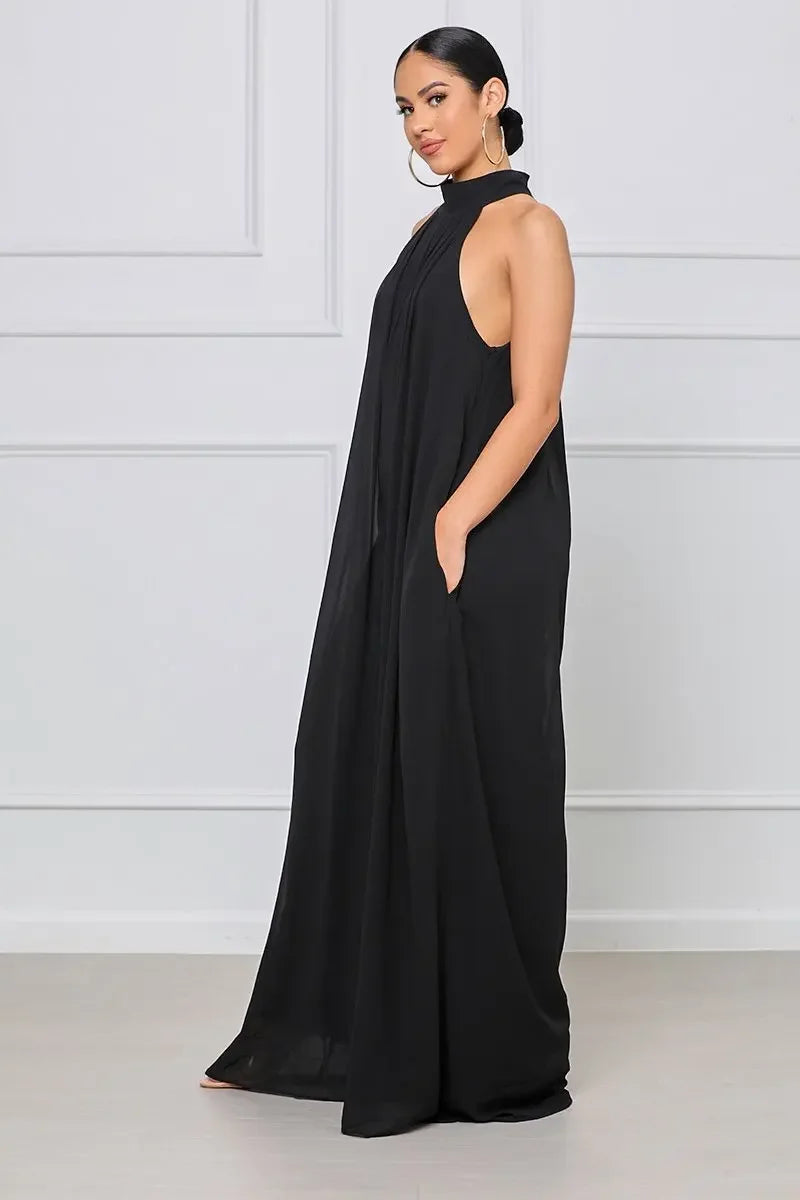 Loose Fit Solid Color Chiffon Ankle Length Jumpsuit for Women