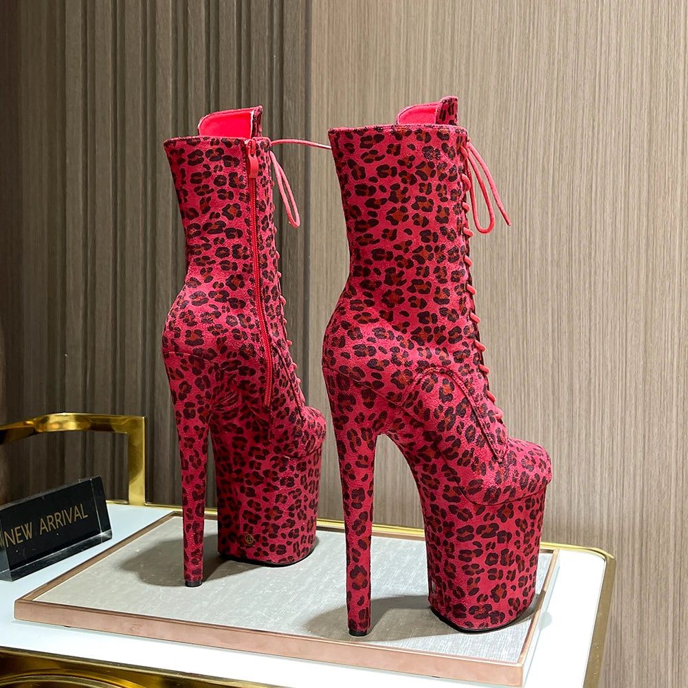 Leopard Print Suede Ankle Boots With Zipper Straps for Women