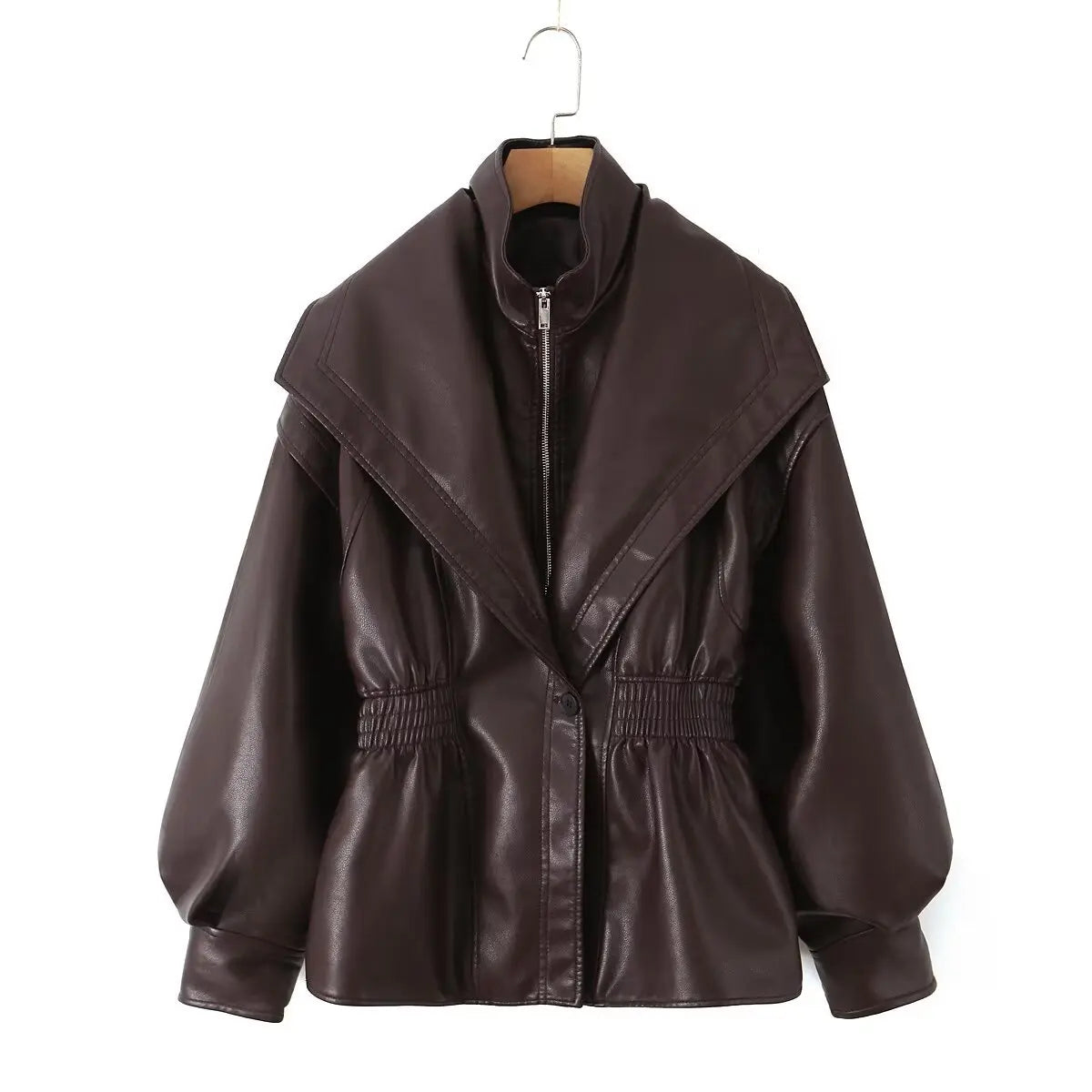 Cropped Oversized Black Leather Bomber Jacket for Women