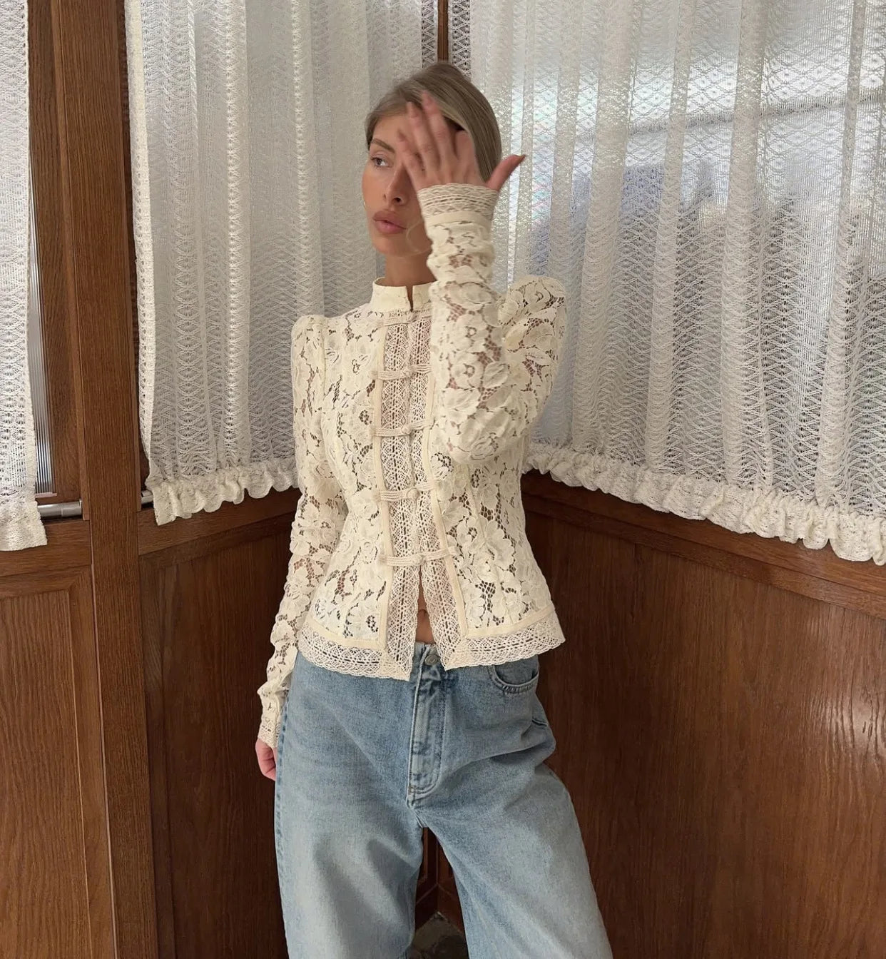 Lace See Through Hollow Out Blouse