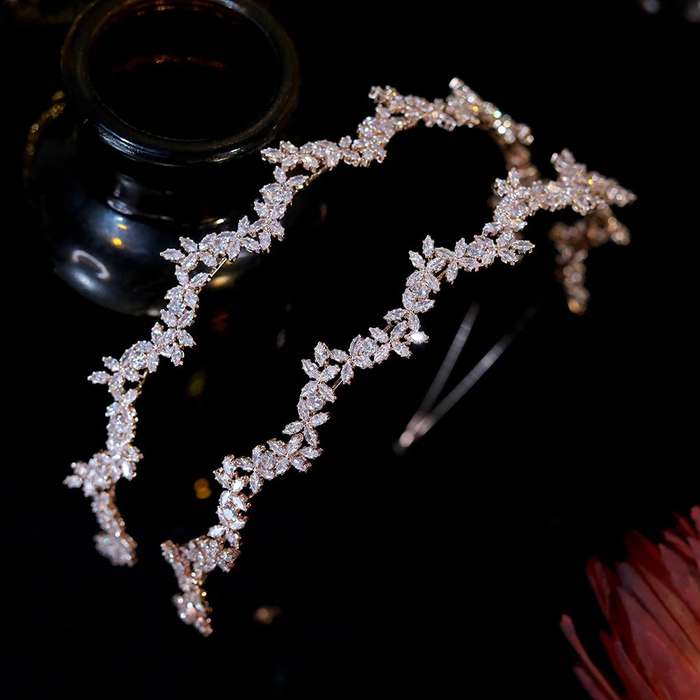 Dazzling Rose Gold Bridal Crown Headpiece For Women