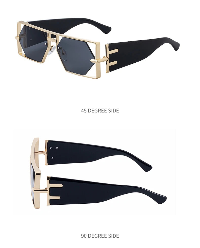 Vintage Hollow Metal Frame Rectangle Sunglasses for Women