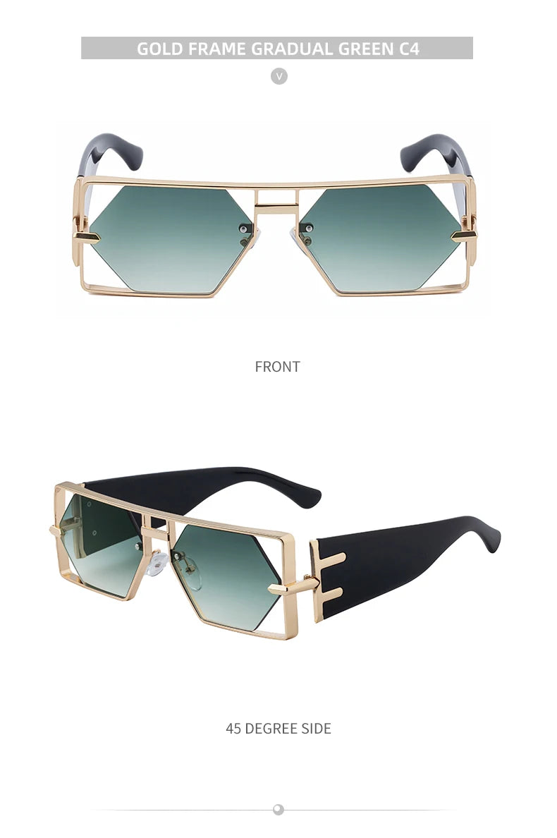 Vintage Hollow Metal Frame Rectangle Sunglasses for Women