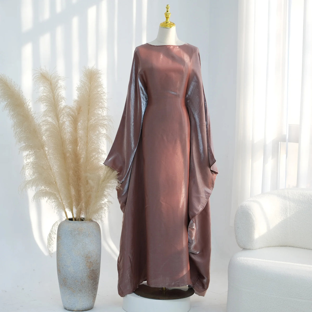 Shiny Loose Ankle-Length Kaftan Maxi Dress for Women