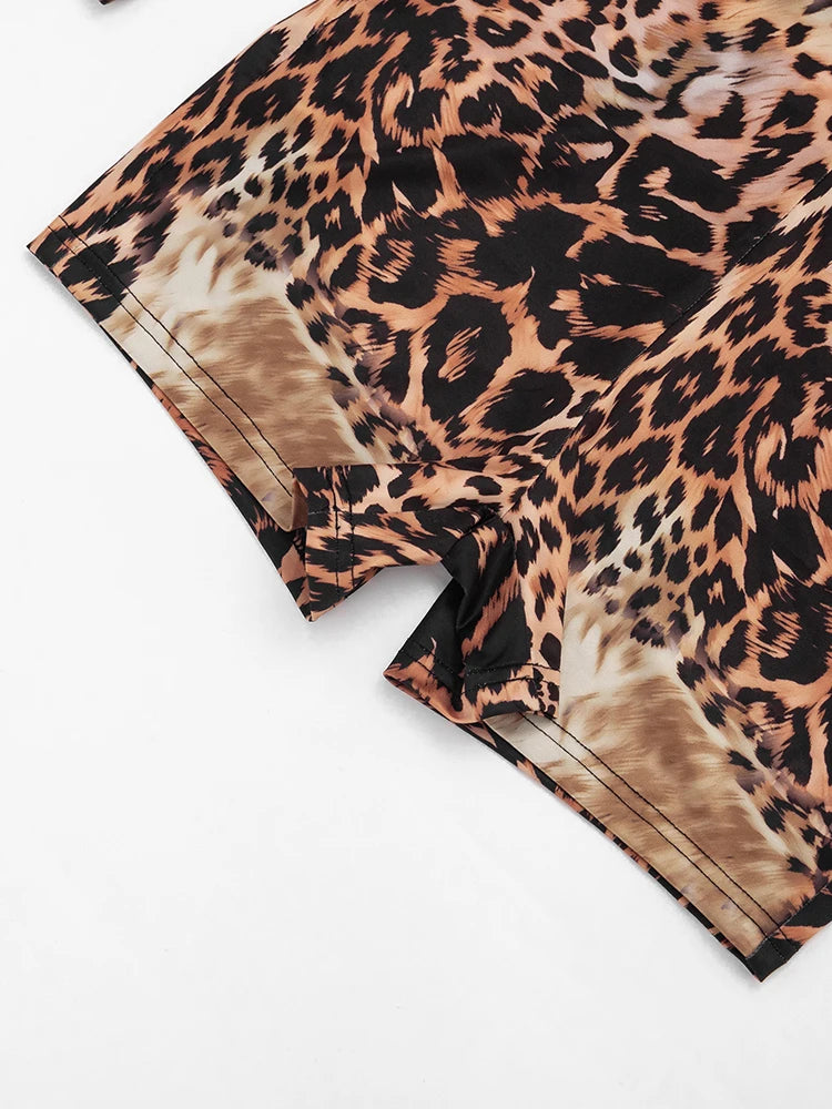 Leopard Print Hollow Out Two Piece Playsuit for Women