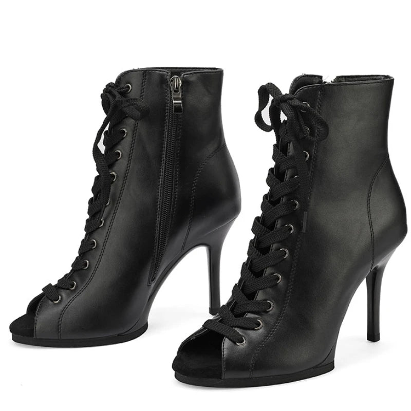 Peep Toe High Heel Zipper Ankle Boots