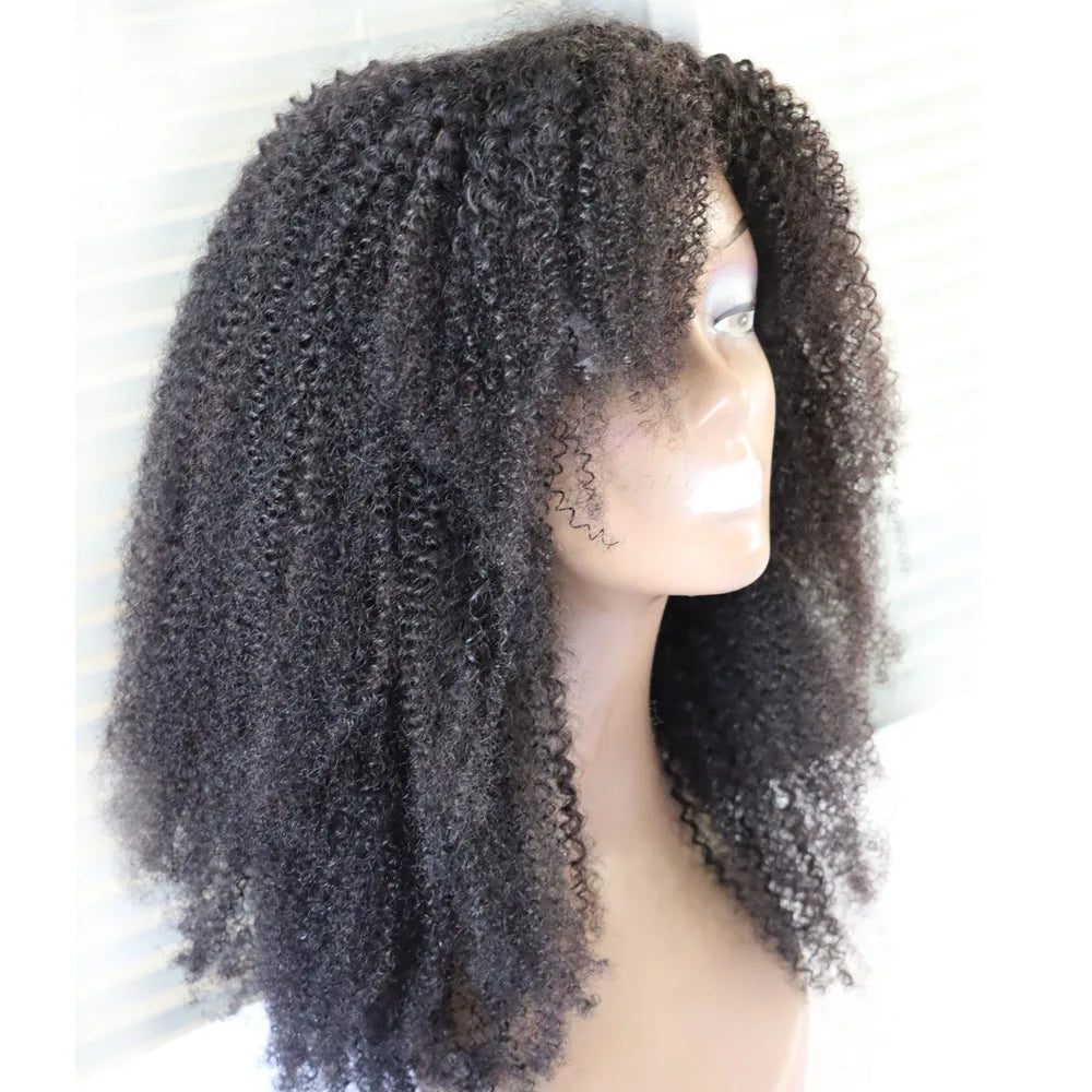 Afro Kinky Curly Human Hair Wig With Bangs for Women