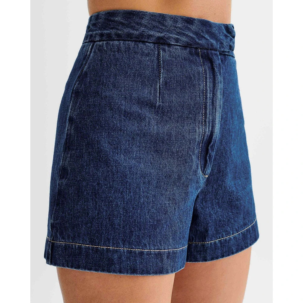 Sleeveless Buttoned Back Slit Top and Denim Shorts Set Two Pieces Summer Slim Fit Outfits